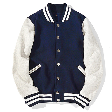 藏蓝色优质棉棒球服定制