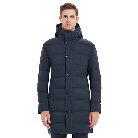 藏蓝色中长款职场商务羽绒服定制