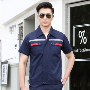 藏蓝色夏季短袖工服套装