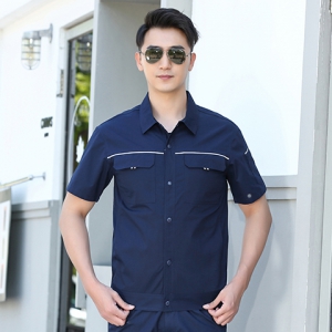 纯棉细斜纹夏季短袖工服套装 