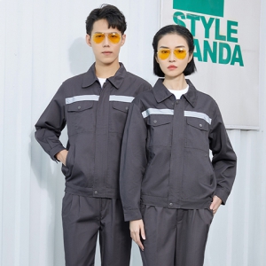 深灰色反光条设计工服套装 