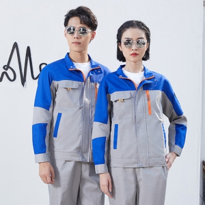 蓝灰拼接款工程服定制 