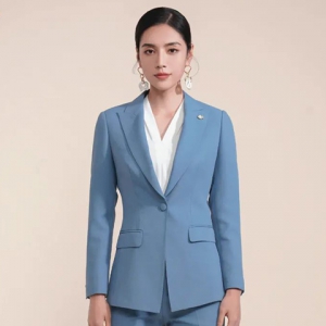 雾霾蓝精致职业女装套装 