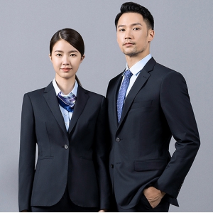 藏青色人字纹羊毛西服职业装男女款
