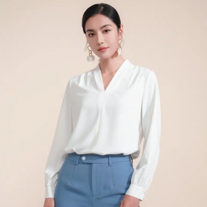 高档礼服V领无扣设计衬衫 