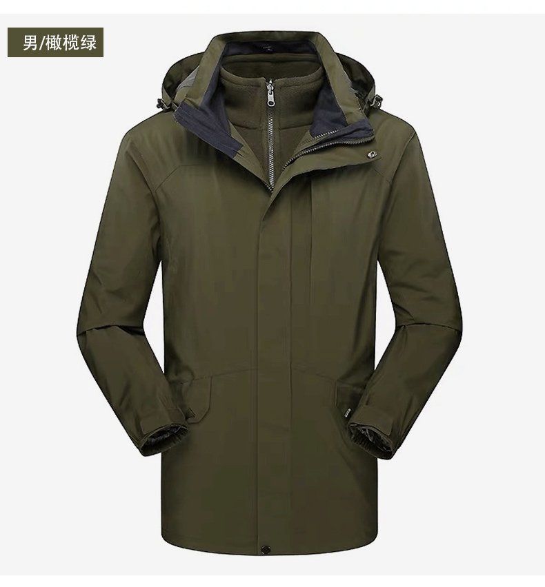 藏蓝色中长款户外三合一冲锋衣(图25)
