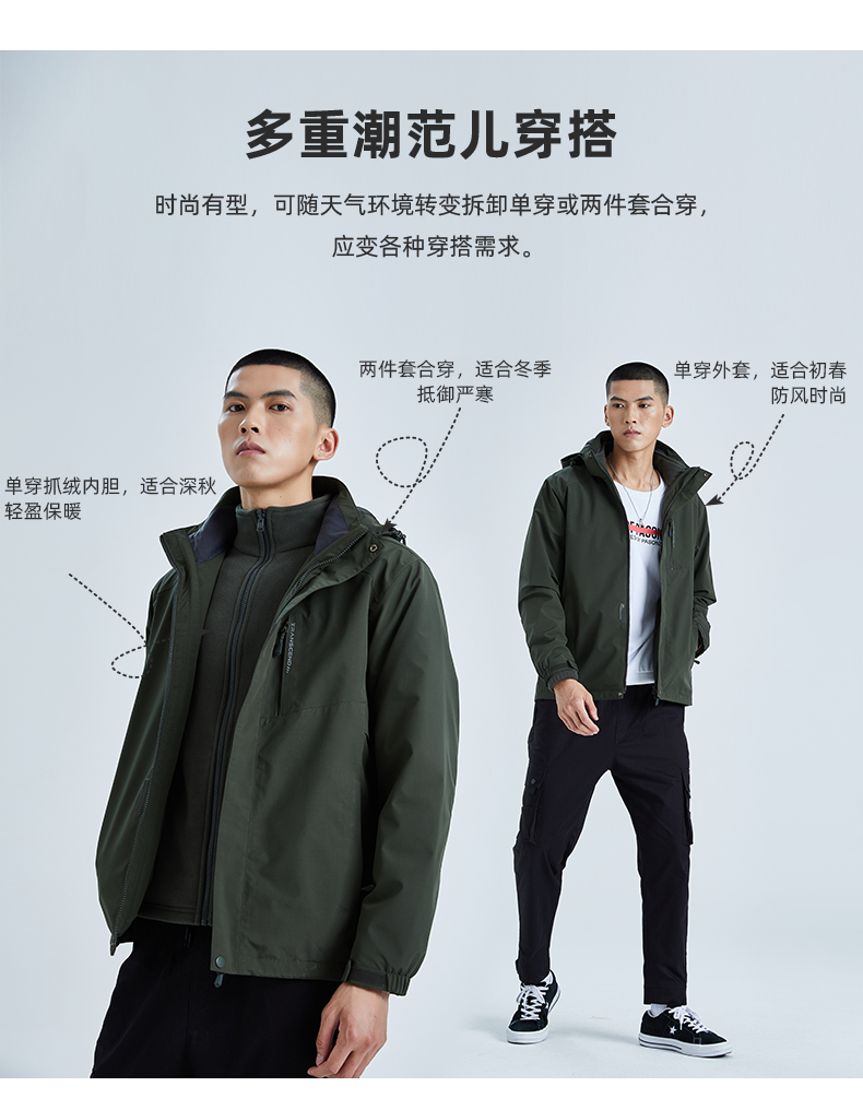 极致基本款纯色三合一冲锋衣(图5)