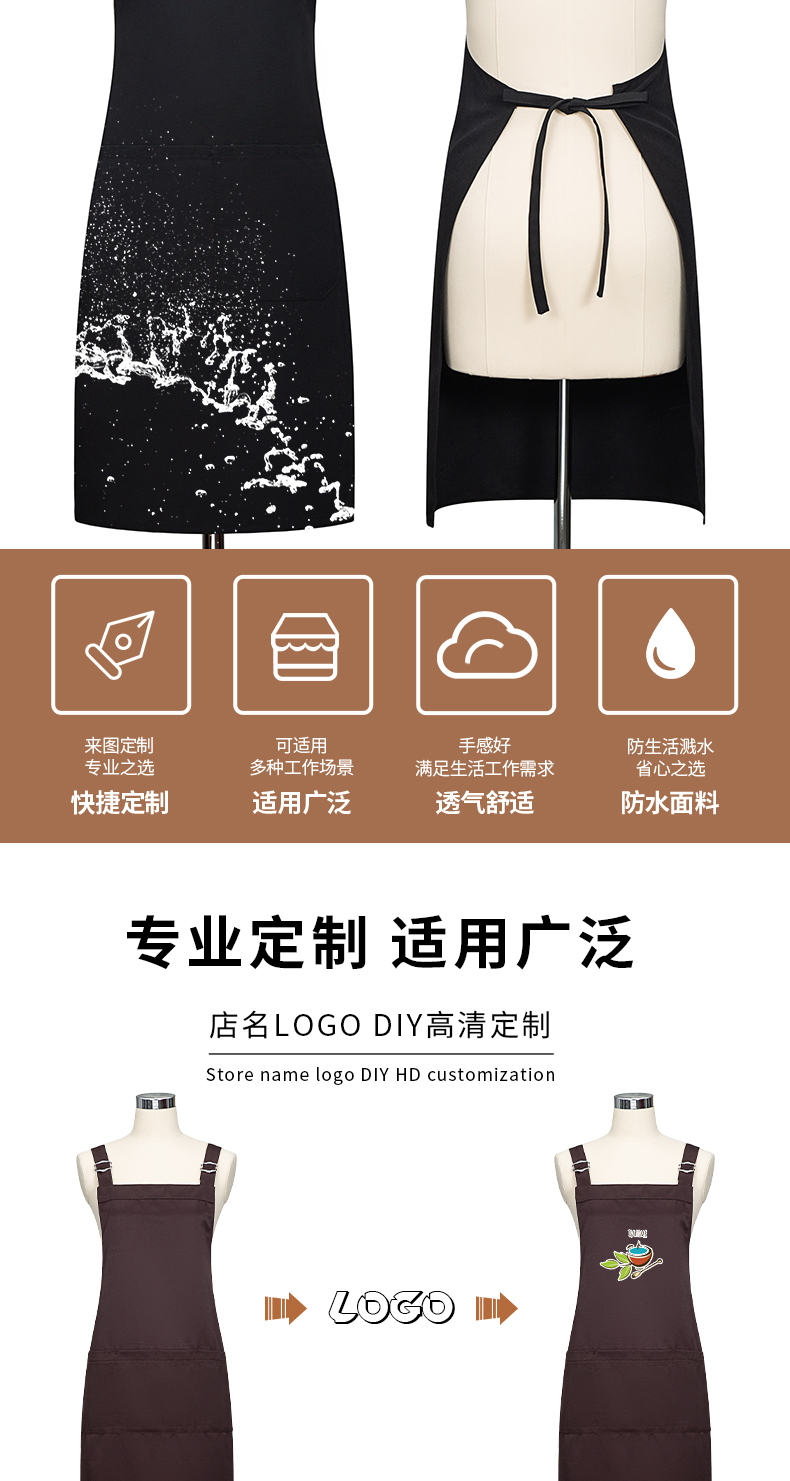 可调节挂脖式围裙定制(图2)