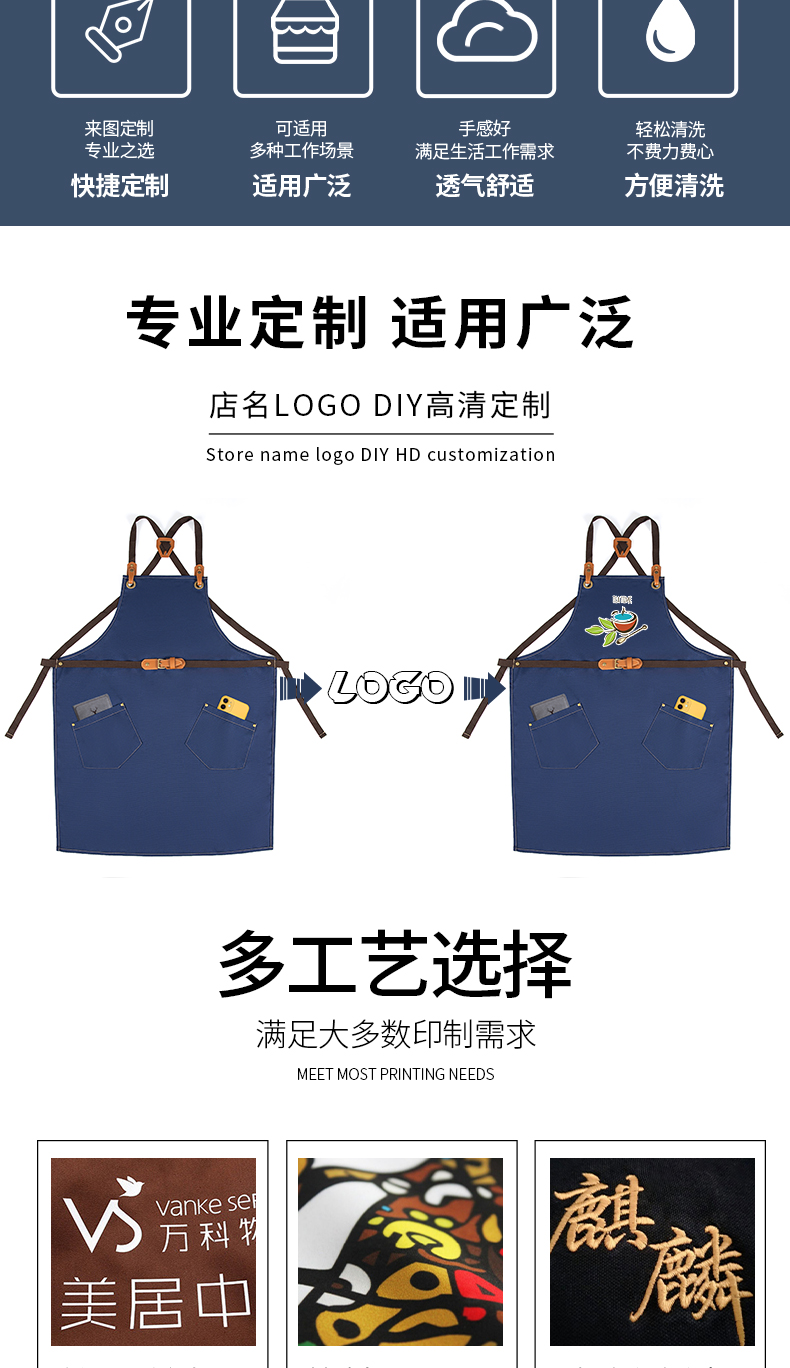 高档牛仔帆布肩带式围裙定制(图2)