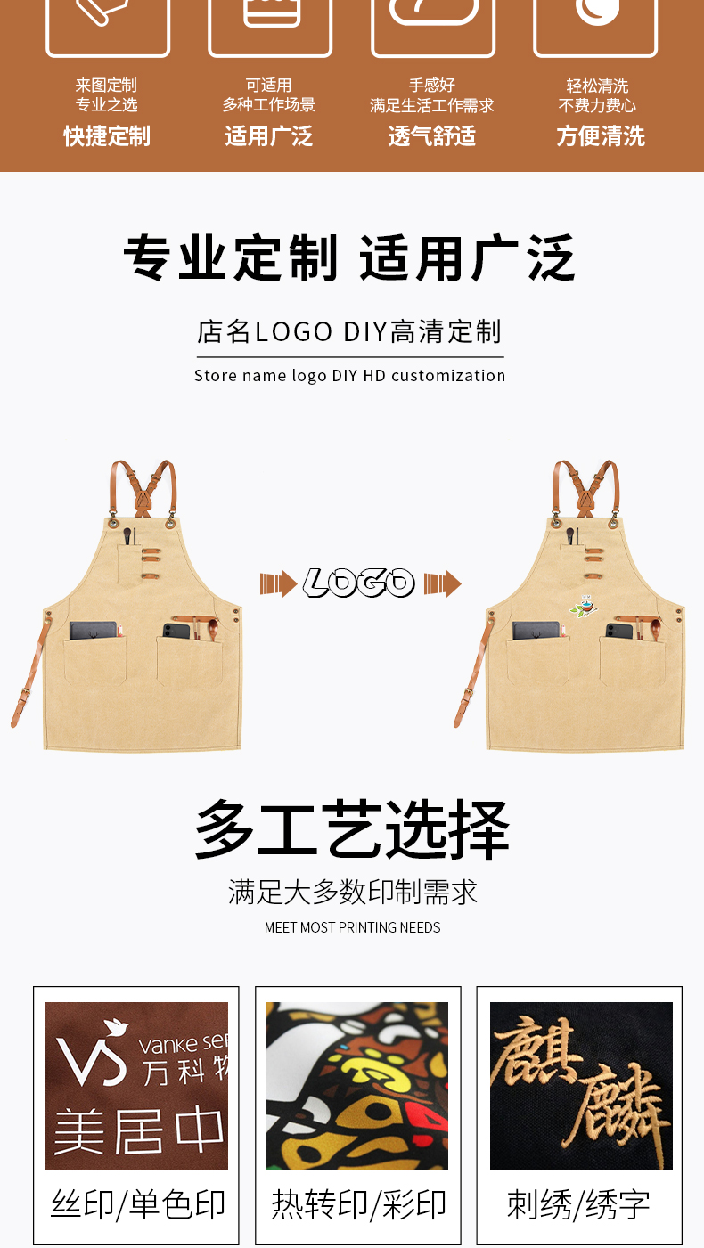 高档皮质肩带帆布围裙定制(图2)
