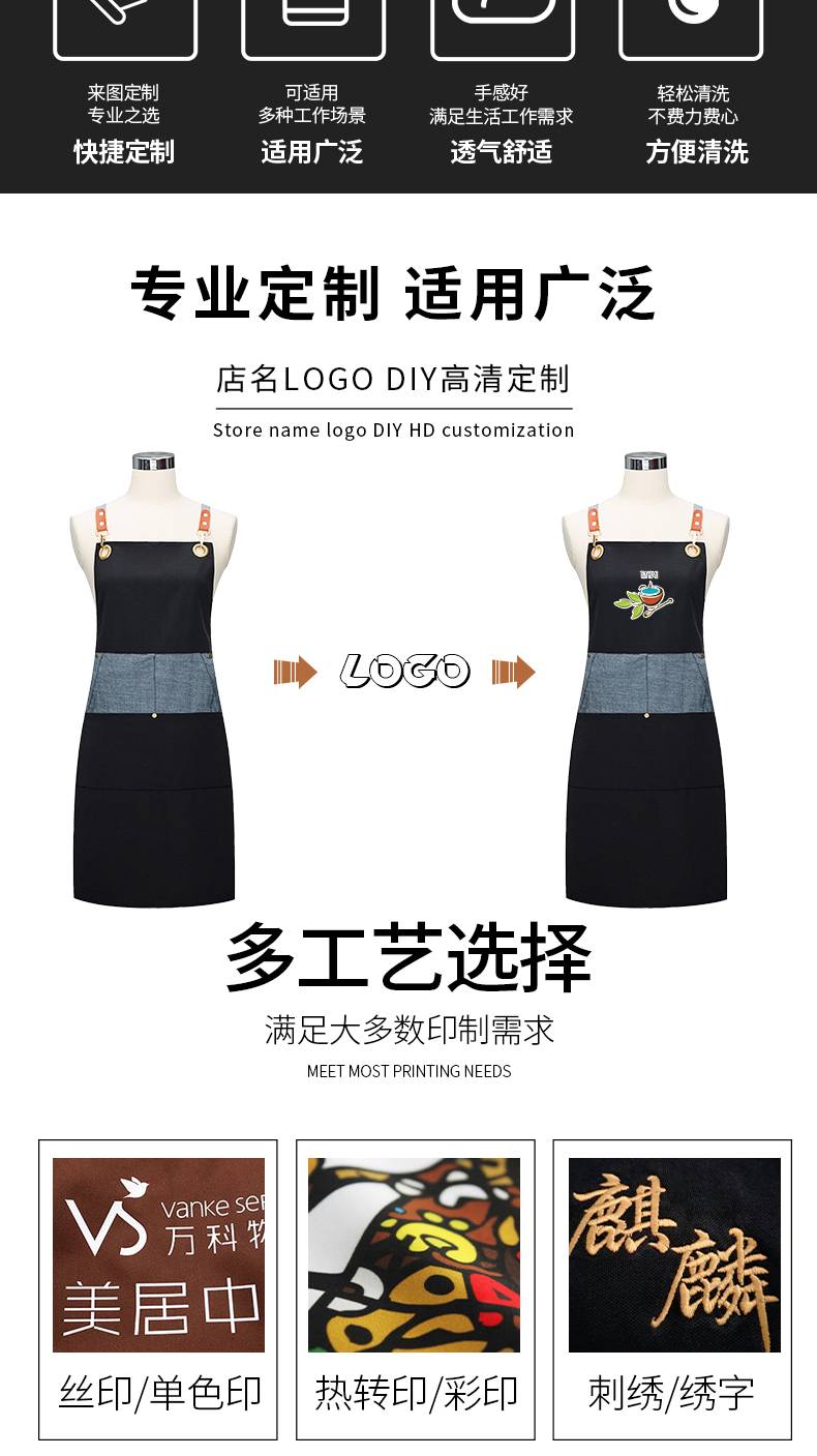 高档交叉牛仔口袋围裙定制(图2)