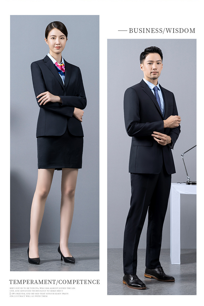 藏青色人字纹羊毛西服职业装男女款(图4)