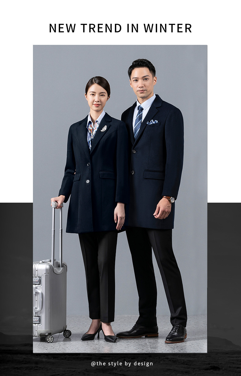 羊绒大衣羊毛外套藏青色顺毛职业装(图6)