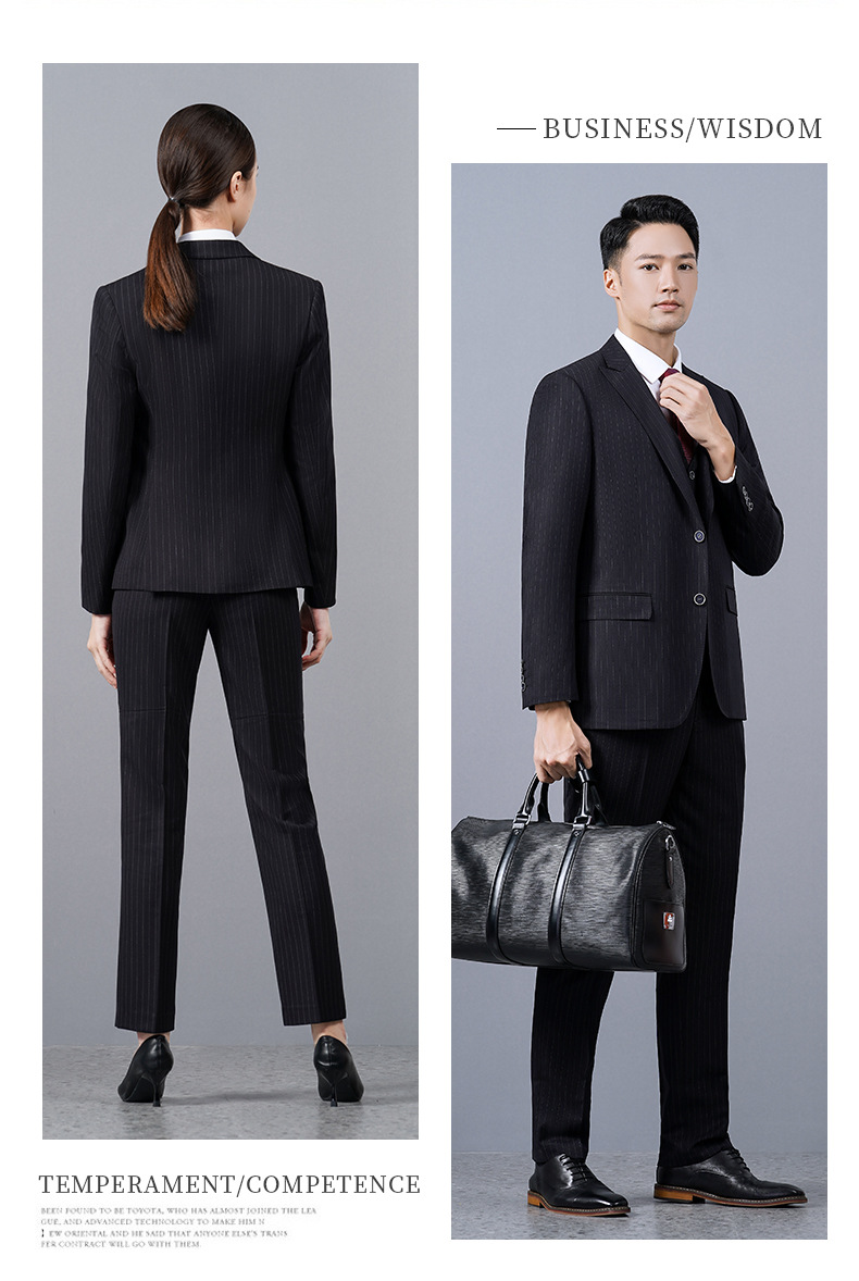 黑色条纹仿毛西装职业装男女外套(图4)