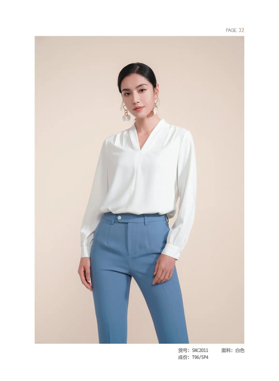 高档礼服V领无扣设计衬衫(图1)